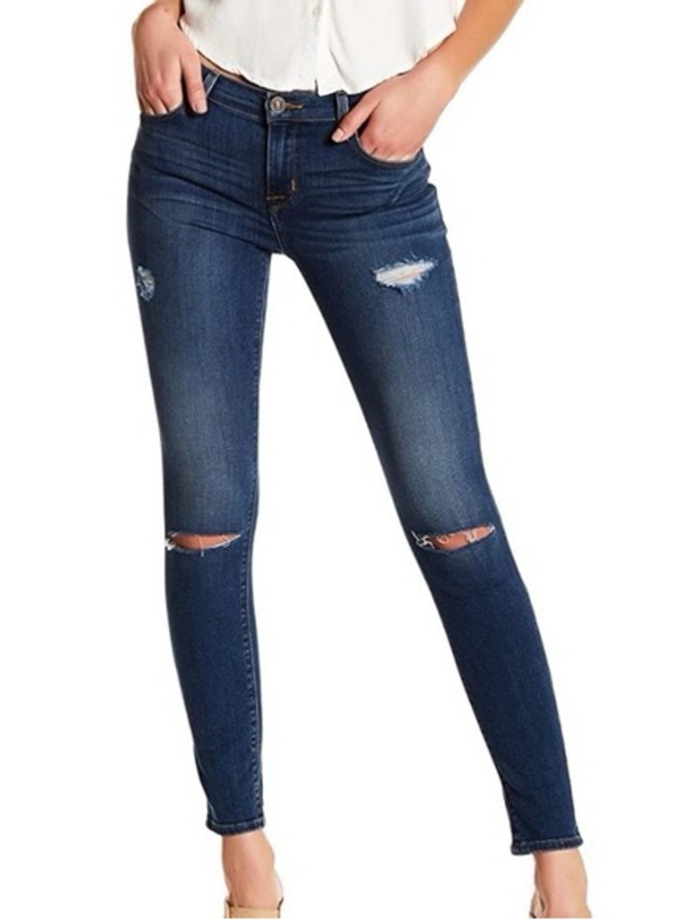 Hudson Jeans, Krista Ankle Ripped Knees, Raw Hem, W27, Size 4, Skinny